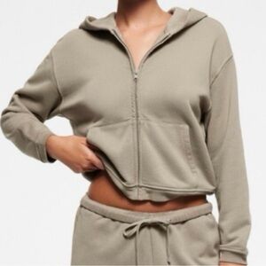 SKIMS Women's Taupe Shrunken Zip-Up Hoodie
